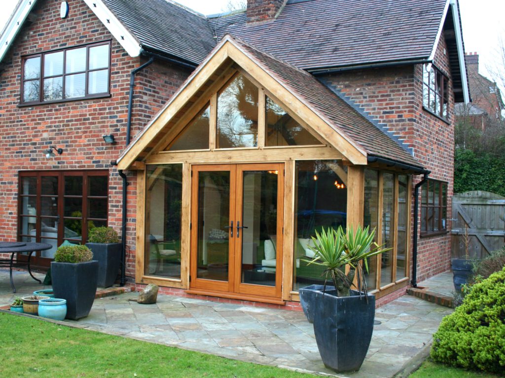 Green oak frame home extension