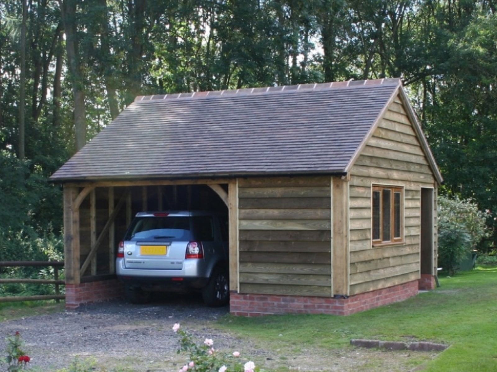 Oak frame garage and carport
